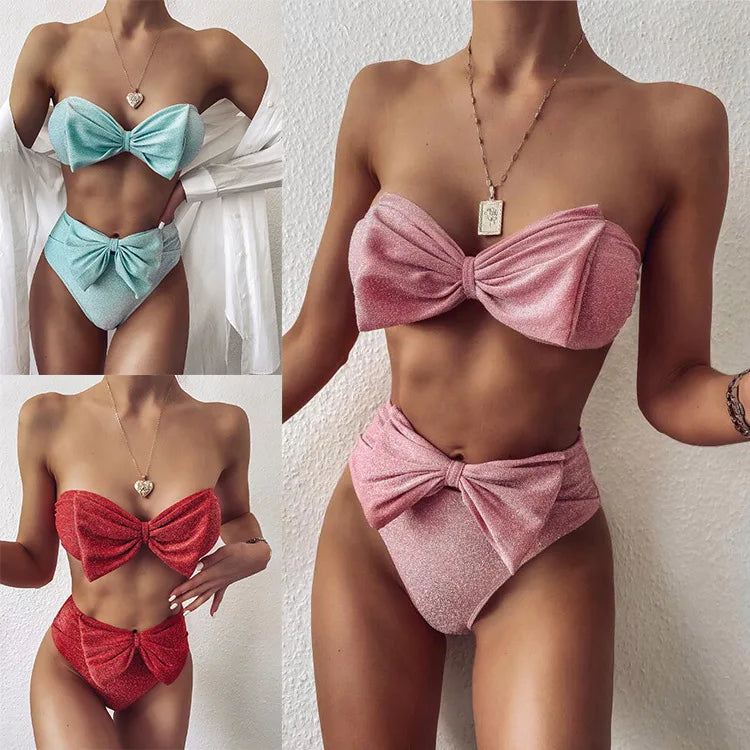 Biquíni Tomara Que Caia com Laço e Lamê - Glamour e Elegância