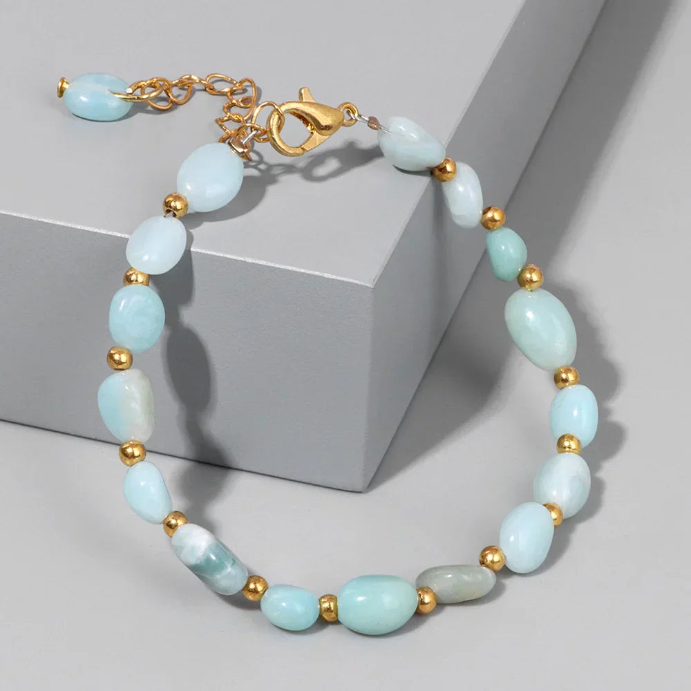 Pulseiras Pedras Naturais (Quartzo Rosa, Ágata) com Corrente Dourada, Estilo Bangle