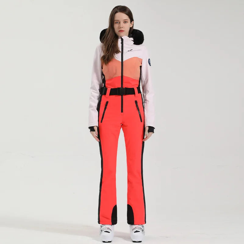 Macacão de Esqui Feminino GSOU SNOW – Peça Única, Acolchoado, Impermeável, Respirável e à Prova de Vento