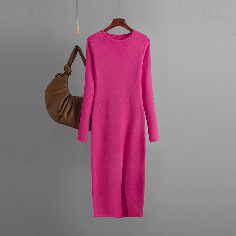 Vestido Suéter Feminino Inverno – Midi Justo em Tricô Grosso