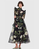 Vestido Longo Floral com Manga Flare – Elegância Atemporal