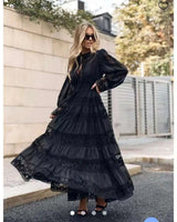 Vestido Longo com Bordado em Renda – Elegância Modesta