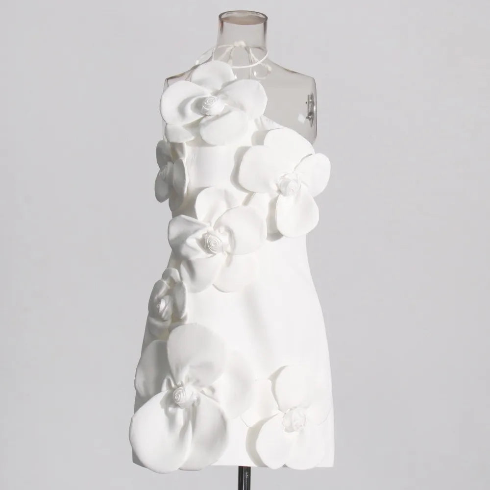 Vestido de Flores 3D – Sem Mangas, Elegância e Sofisticação