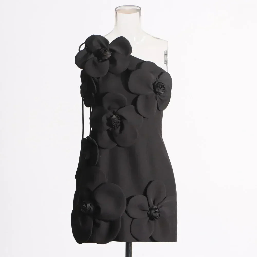 Vestido de Flores 3D – Sem Mangas, Elegância e Sofisticação