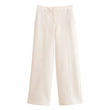 Conjunto Feminino Elegância Clássica – Blazer Transpassado com Botões Duplos e Calça de Cintura Alta