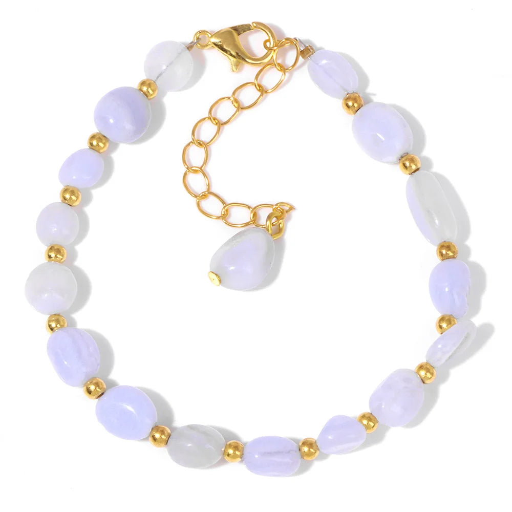 Pulseiras Pedras Naturais (Quartzo Rosa, Ágata) com Corrente Dourada, Estilo Bangle