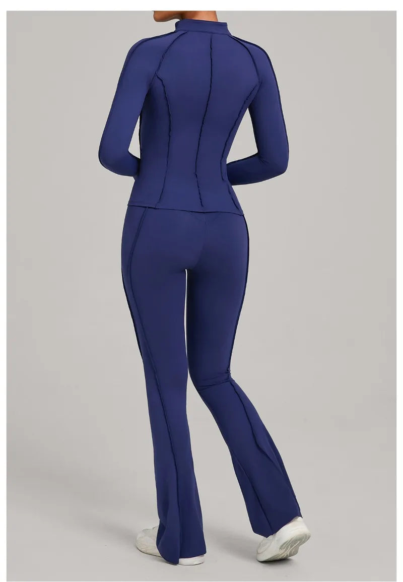 Conjunto Esportivo Feminino 3 Peças – Jaqueta com Zíper + Top + Calça | Yoga, Corrida e Treinos ao Ar Livre