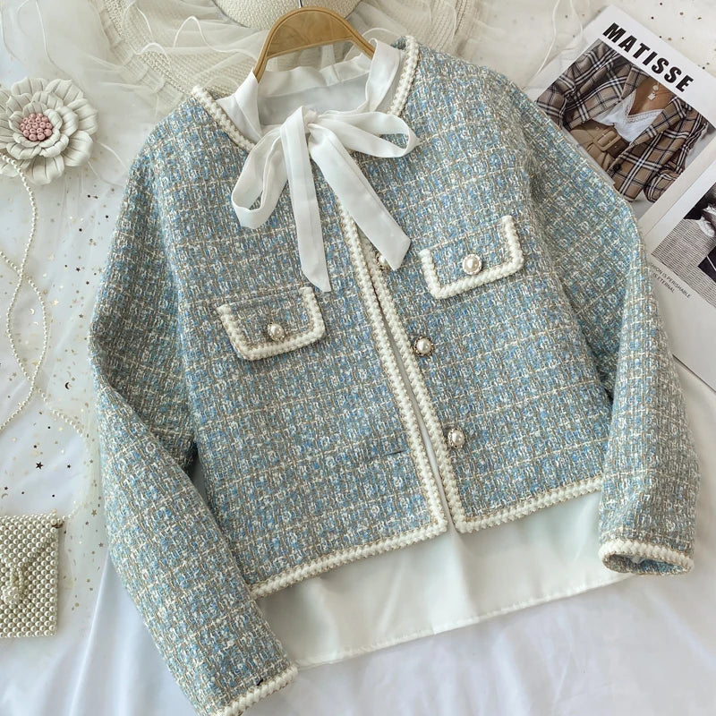 ConjuntoTweed Xadrez – Blazer Manga Longa + Saia A-Line Assimétrica