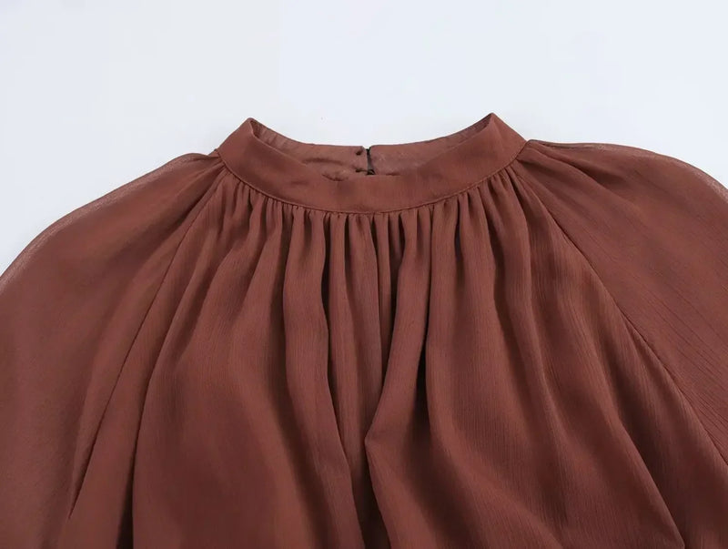 Vestido Elegante com Babados – Manga Longa, Alças Ajustáveis e Bainha Irregular