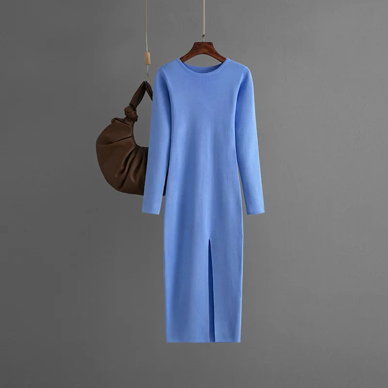 Vestido Suéter Feminino Inverno – Midi Justo em Tricô Grosso