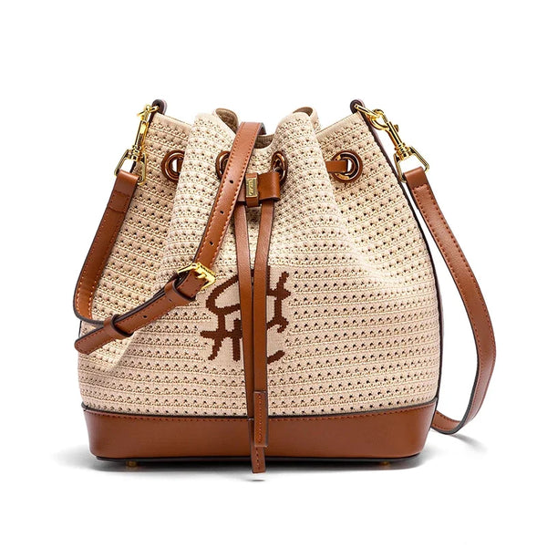 Bolsa CHCH Bucket – Estilo para Viagem, Alça de Ombro, Design em Tecido Splicing