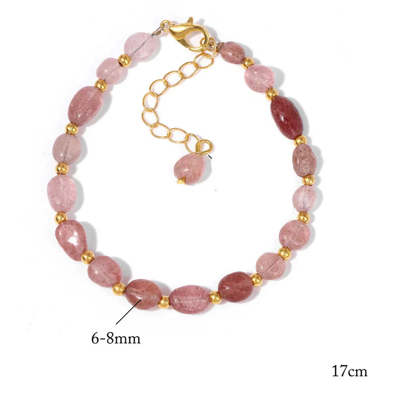 Pulseiras Pedras Naturais (Quartzo Rosa, Ágata) com Corrente Dourada, Estilo Bangle