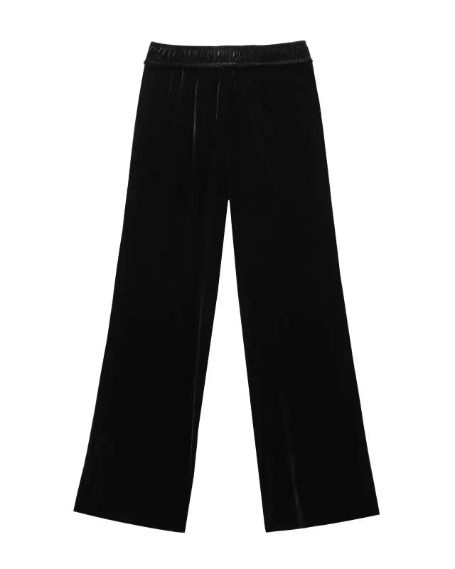 Conjunto em Veludo com Camisa de Manga Longa e Calça – Design Elegante com Detalhes Laterais