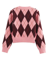 Cardigan Feminino em Tricô Jacquard – Estampa Argyle, Gola Redonda e Botões Frontais