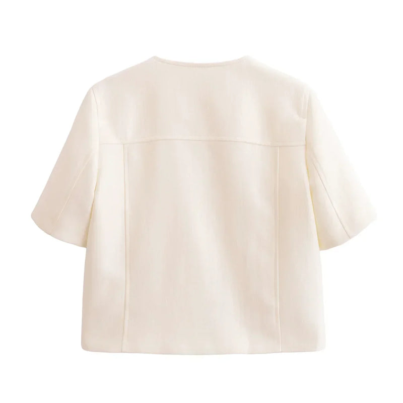 Conjunto Feminino Elegância Clássica – Blazer Transpassado com Botões Duplos e Calça de Cintura Alta