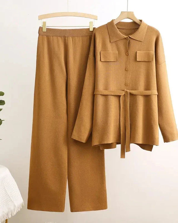 Conjunto 2 Peças Feminino – Cardigan de Tricô e Calça de Cintura Alta