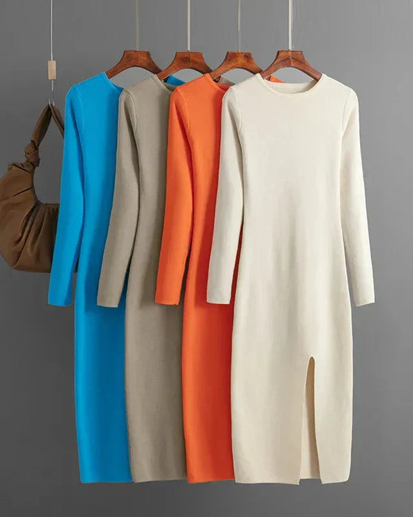 Vestido Suéter Feminino Inverno – Midi Justo em Tricô Grosso