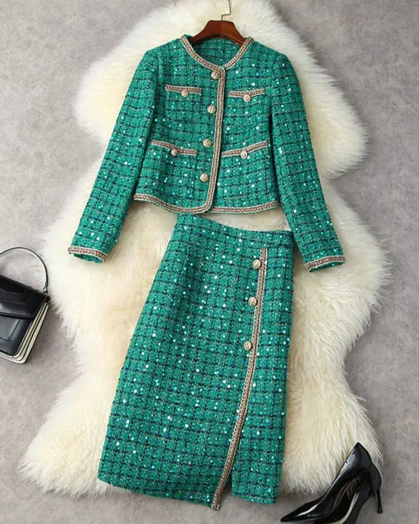 Conjunto Tweed com Saia e Blazer – Elegância e Sofisticação