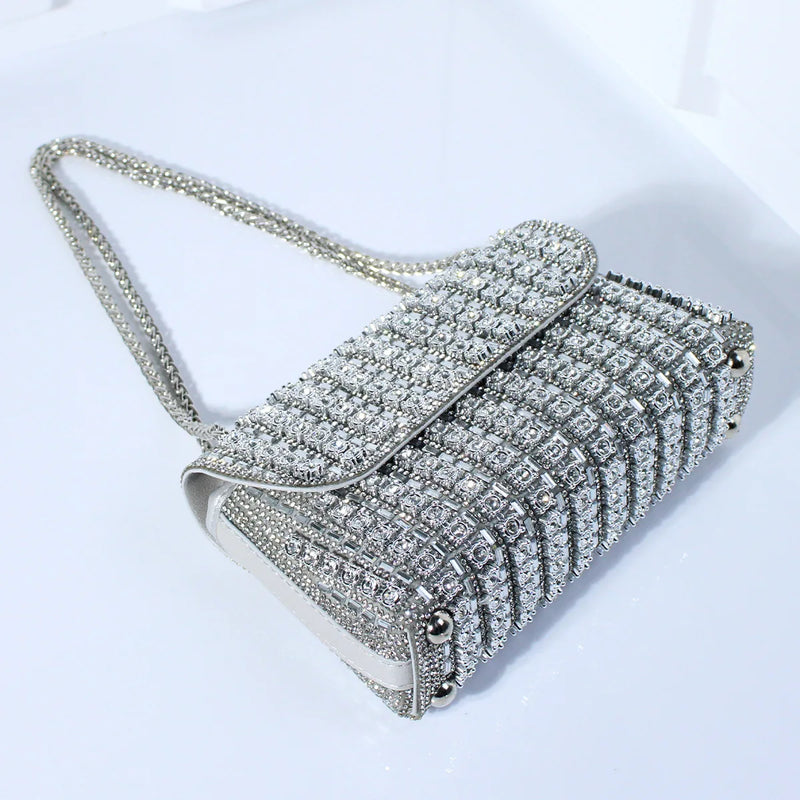 Bolsa Glamour Prateada com Brilho de Strass