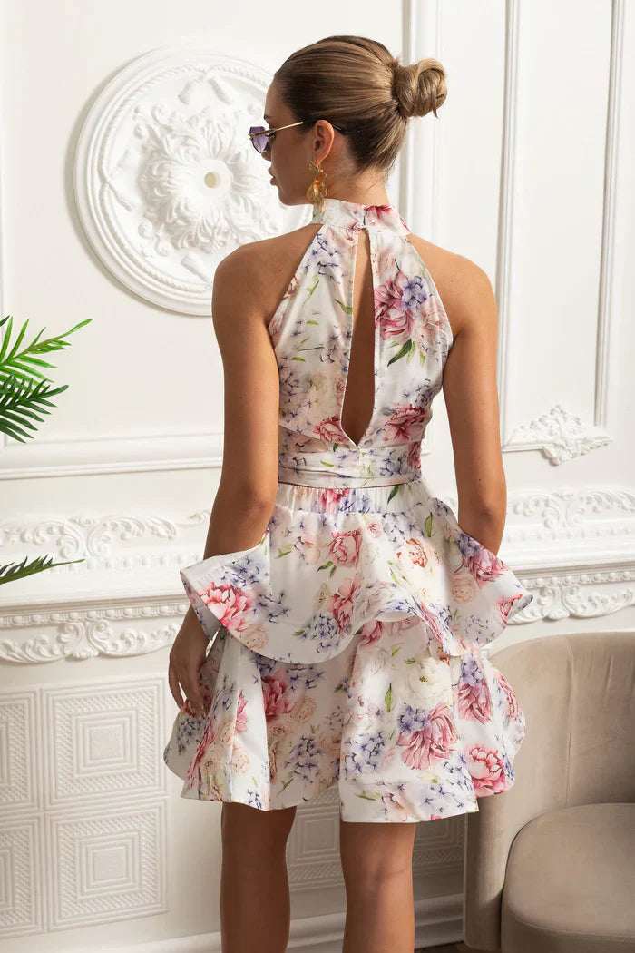 Conjunto – Top Estampado Sem Mangas  + Saia Curta Plissada de Cintura Alta