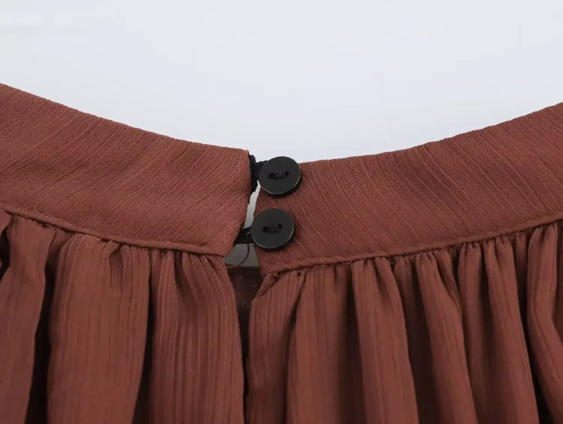 Vestido Elegante com Babados – Manga Longa, Alças Ajustáveis e Bainha Irregular