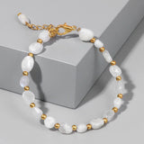 Pulseiras Pedras Naturais (Quartzo Rosa, Ágata) com Corrente Dourada, Estilo Bangle