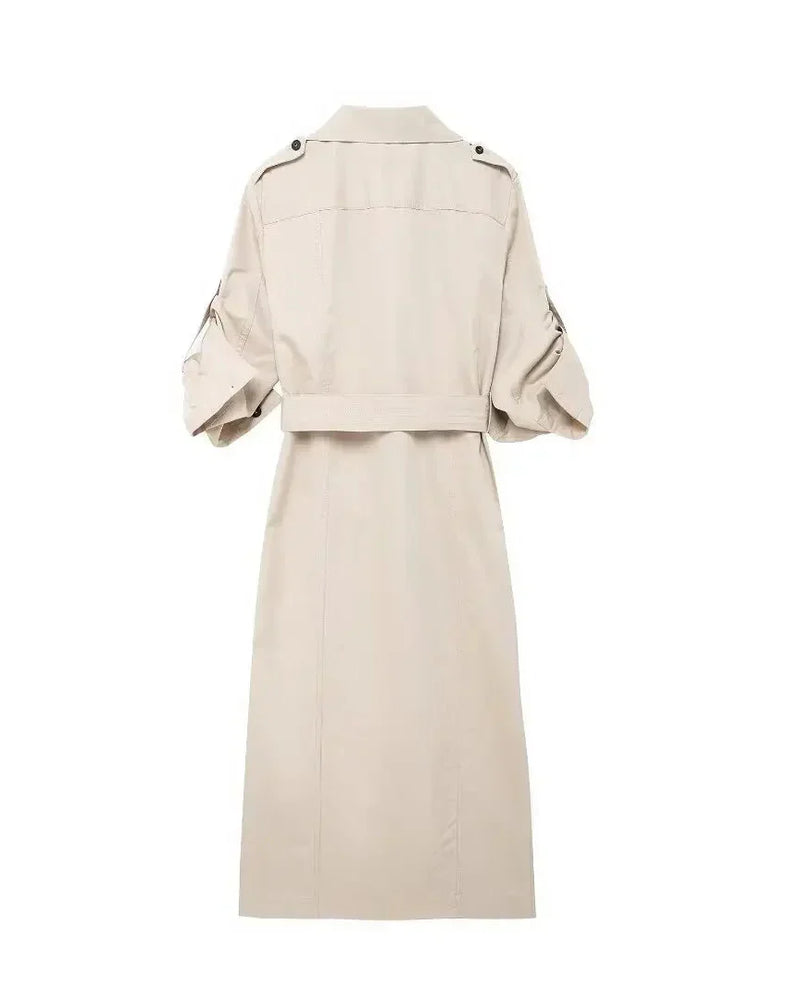 Vestido Chemise Feminino Estilo  – Manga Longa, Gola Slim