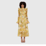 Vestido Longo Floral com Manga Flare – Elegância Atemporal