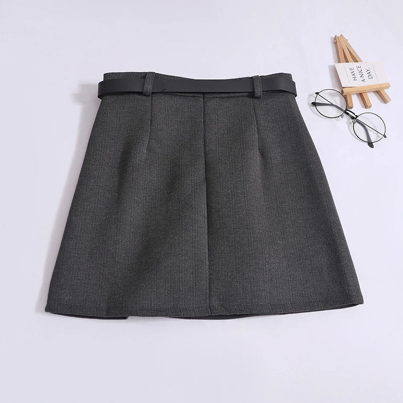 Saia de Lã com Cinto – Modelo A-Line Cintura Alta, Elegante