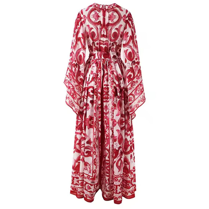 Vestido Longo Floral Estilo Porcelana – Elegância Atemporal